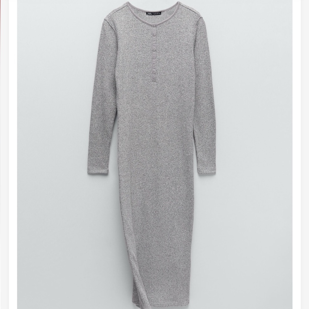 NWT ZARA Bodycon Gray Ribbed Soft Sweater Dress  Size: S